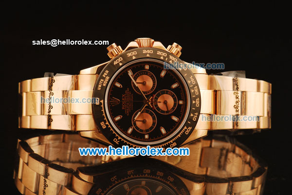 Rolex Daytona Chronograph Swiss Valjoux 7750 Automatic Rose Gold Case and Black Dial with PVD Bezel-Rose Gold Strap - Click Image to Close